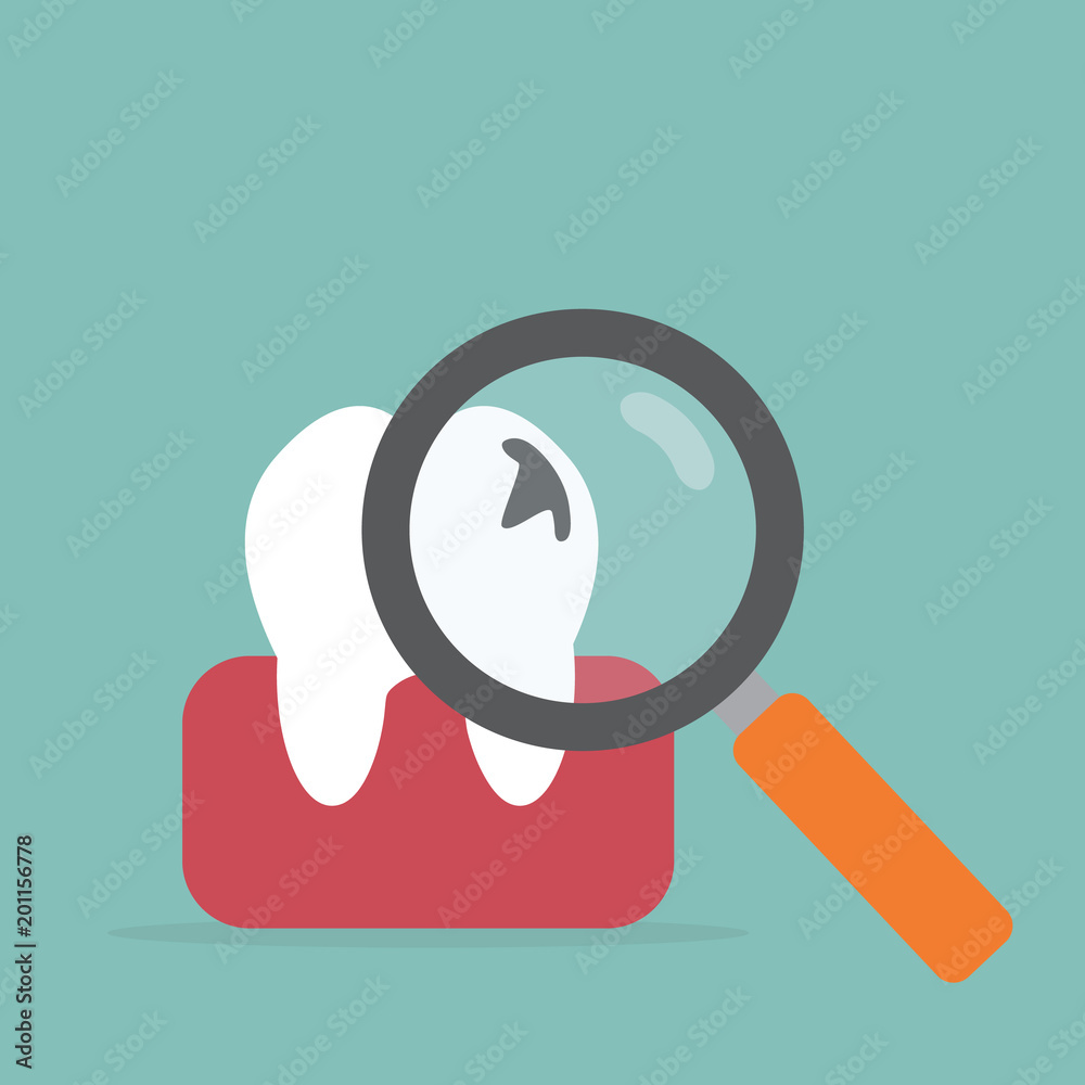 Hand hold Magnifying glass on teeth, dental problems Hand hold Magnifying glass on teeth, dental problems