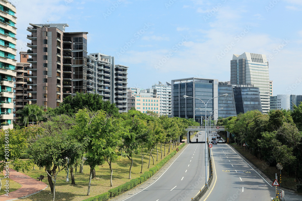 The road to Commercial area & Science-based Industrial Park in Taipei city ~ Vista of a street in Neihu district, Taipei City, Taiwan