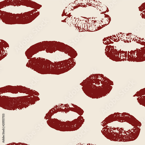Seamless pattern with red women s lips on pink background