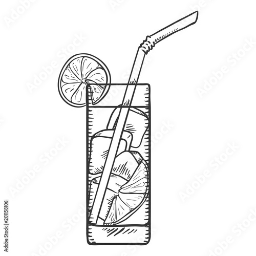 Vector Sketch Illustration - Glass of Lemonade