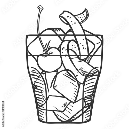 Vector Sketch Illustration - Old Fashioned Cocktail