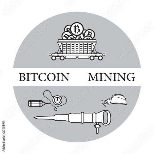 Railway car, bitcoin, dynamite, jackhammer, helmet