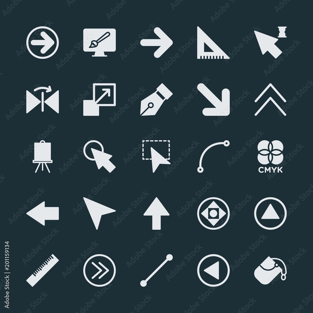 Modern Simple Set of arrows, cursors, design Vector fill Icons. ..Contains such Icons as ruler, measurement, arrow, icon, straight, web and more on dark background. Fully Editable. Pixel Perfect. Modern Simple Set of arrows, cursors, design Vector fill Icons. ..Contains such Icons as ruler, measurement, arrow, icon, straight, web and more on dark background. Fully Editable. Pixel Perfect.