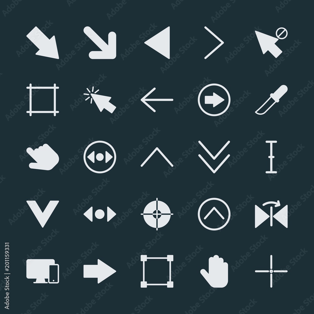 Modern Simple Set of arrows, cursors, design Vector fill Icons. ..Contains such Icons as grid, hand, tablet, knife, down, responsive, up and more on dark background. Fully Editable. Pixel Perfect. Modern Simple Set of arrows, cursors, design Vector fill Icons. ..Contains such Icons as grid, hand, tablet, knife, down, responsive, up and more on dark background. Fully Editable. Pixel Perfect.