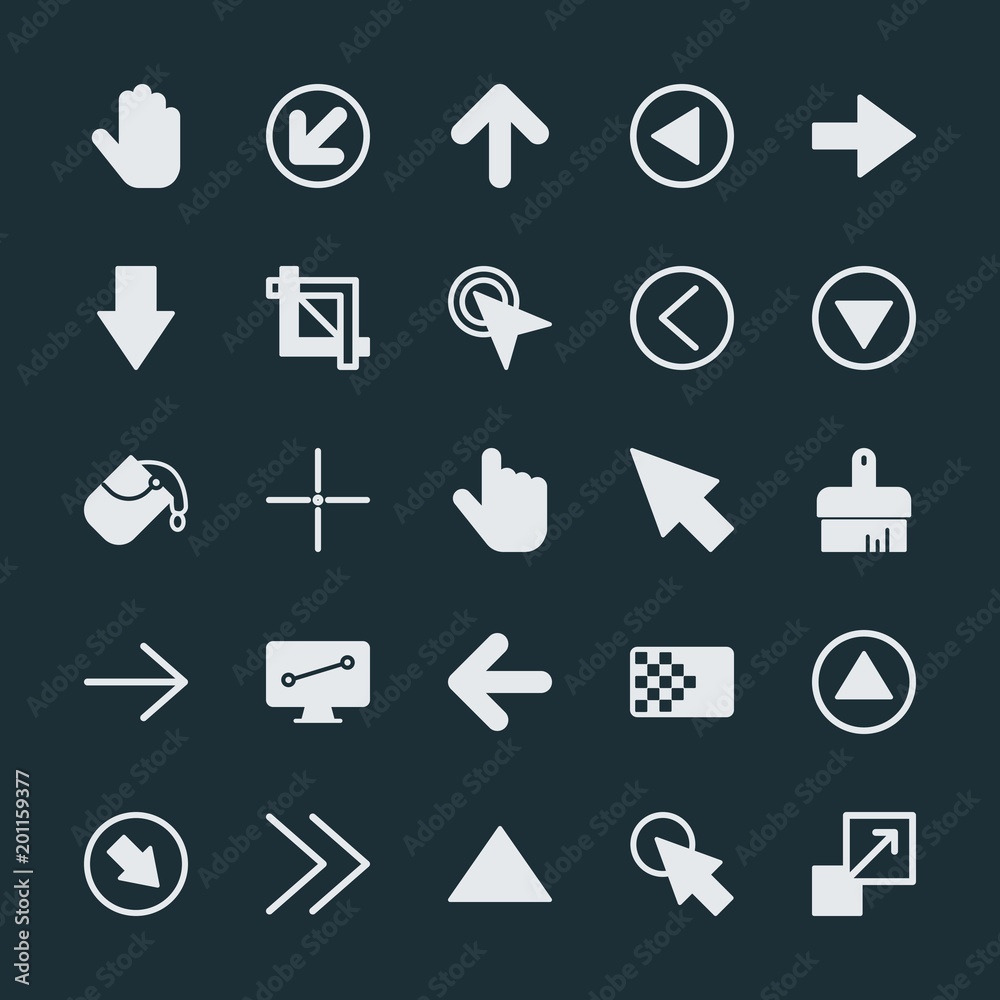 Modern Simple Set of arrows, cursors, design Vector fill Icons. ..Contains such Icons as down, cursor, abstract, left, click, next, down and more on dark background. Fully Editable. Pixel Perfect. Modern Simple Set of arrows, cursors, design Vector fill Icons. ..Contains such Icons as down, cursor, abstract, left, click, next, down and more on dark background. Fully Editable. Pixel Perfect.