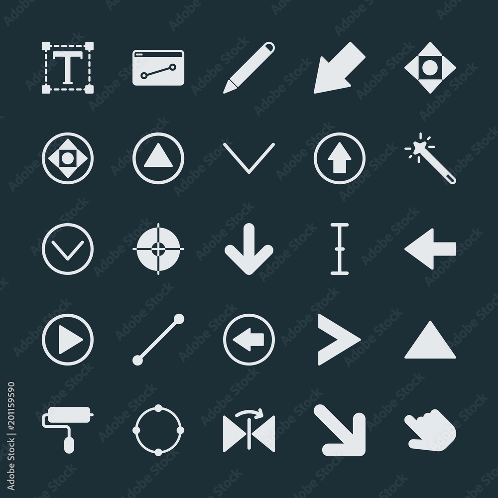 Modern Simple Set of arrows, cursors, design Vector fill Icons. ..Contains such Icons as hand, vector, paint, sign, left, website, goal and more on dark background. Fully Editable. Pixel Perfect. Modern Simple Set of arrows, cursors, design Vector fill Icons. ..Contains such Icons as hand, vector, paint, sign, left, website, goal and more on dark background. Fully Editable. Pixel Perfect.