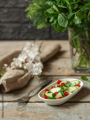 salad - organic vegetables (juicy vegetables). copy space (food vegetables background). Healthy food