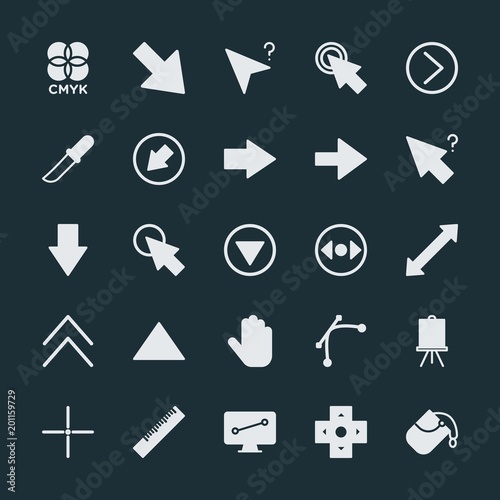 Modern Simple Set of arrows, cursors, design Vector fill Icons. ..Contains such Icons as paint, board, flip, line, technology, cursor and more on dark background. Fully Editable. Pixel Perfect.