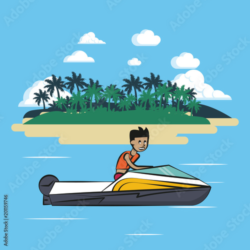 Racing boat on sea cartoon vector illustration graphic design