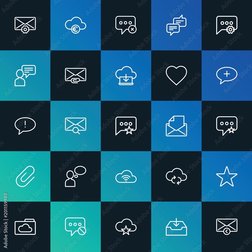 Modern Simple Set of cloud and networking, chat and messenger, email Vector outline Icons. ..Contains such Icons as chat,  flat and more on dark and gradient background. Fully Editable. Pixel Perfect.