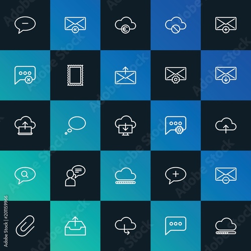 Modern Simple Set of cloud and networking, chat and messenger, email Vector outline Icons. ..Contains such Icons as block and more on dark and gradient background. Fully Editable. Pixel Perfect.