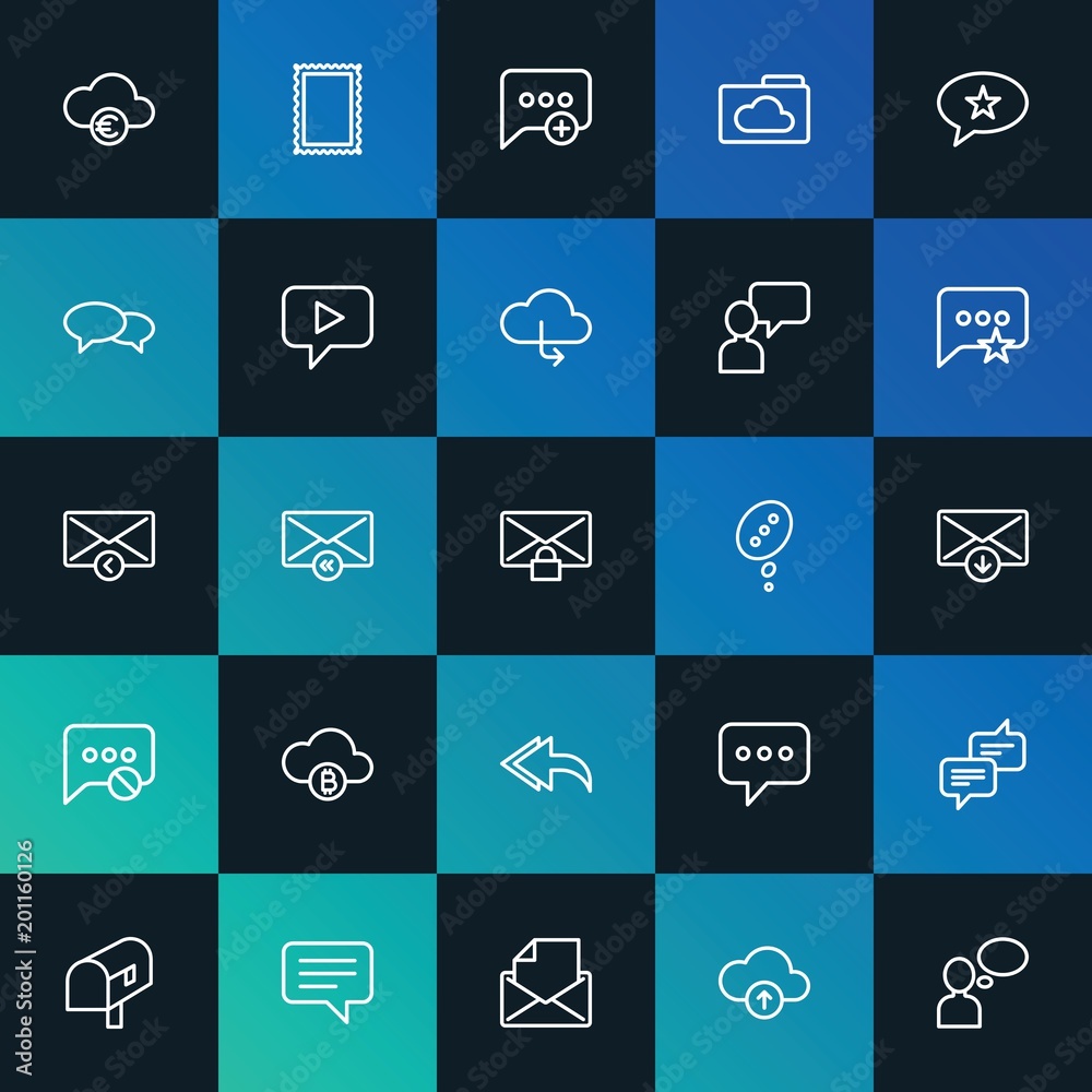 Modern Simple Set of cloud and networking, chat and messenger, email Vector outline Icons. ..Contains such Icons as  folder and more on dark and gradient background. Fully Editable. Pixel Perfect.