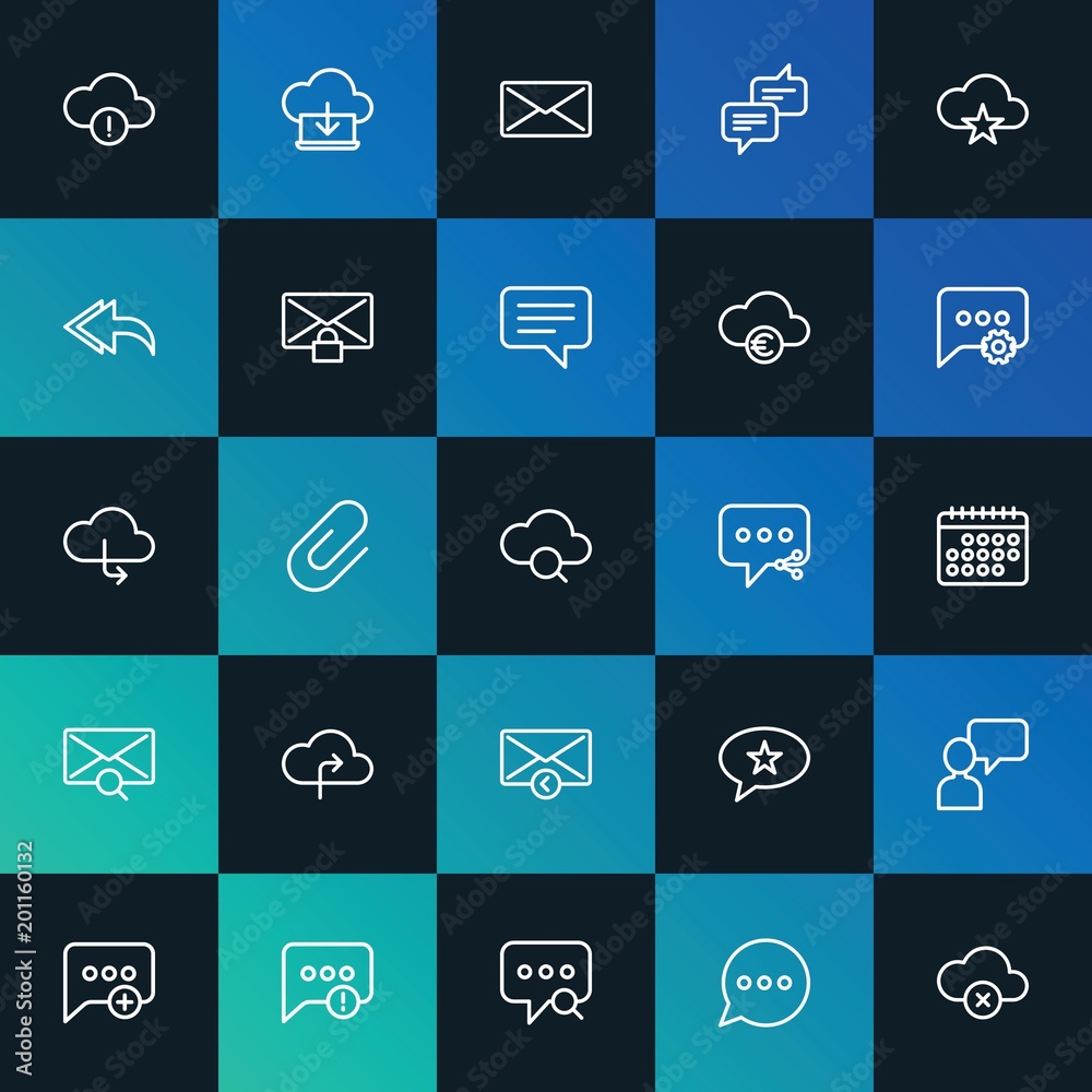 Modern Simple Set of cloud and networking, chat and messenger, email Vector outline Icons. ..Contains such Icons as  problem and more on dark and gradient background. Fully Editable. Pixel Perfect.