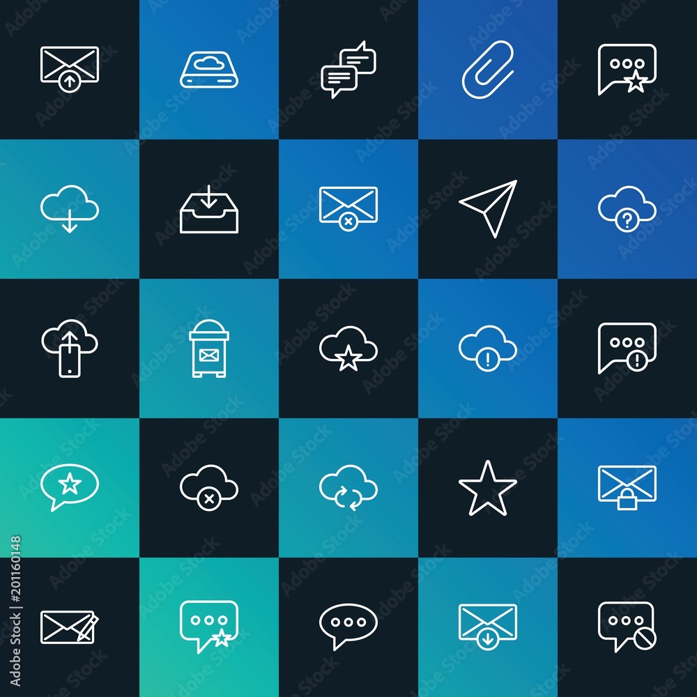 Modern Simple Set of cloud and networking, chat and messenger, email Vector outline Icons. ..Contains such Icons as  outline and more on dark and gradient background. Fully Editable. Pixel Perfect.