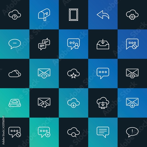 Modern Simple Set of cloud and networking, chat and messenger, email Vector outline Icons. ..Contains such Icons as message and more on dark and gradient background. Fully Editable. Pixel Perfect.