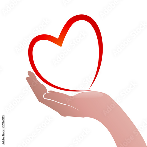 Logo hand care a love heart charity concept
