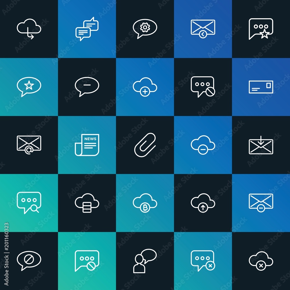 Modern Simple Set of cloud and networking, chat and messenger, email Vector outline Icons. ..Contains such Icons as delete and more on dark and gradient background. Fully Editable. Pixel Perfect. Modern Simple Set of cloud and networking, chat and messenger, email Vector outline Icons. ..Contains such Icons as delete and more on dark and gradient background. Fully Editable. Pixel Perfect.