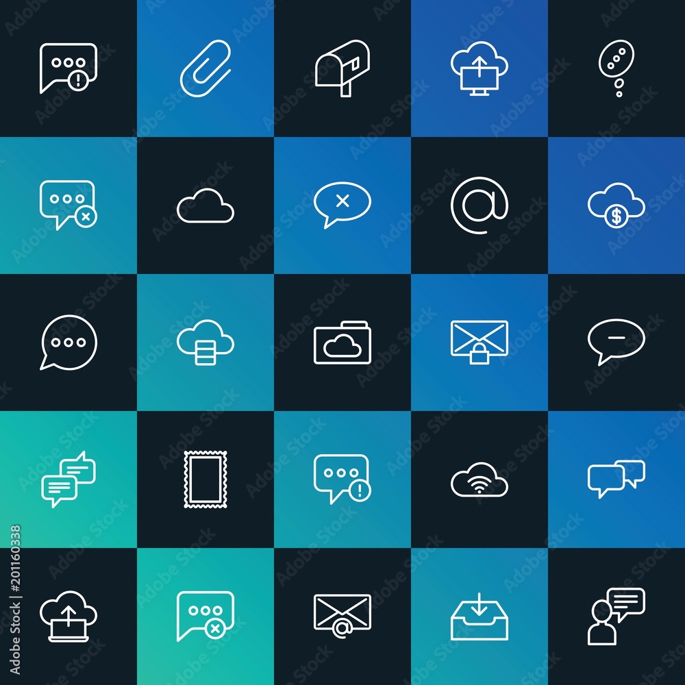 Modern Simple Set of cloud and networking, chat and messenger, email Vector outline Icons. ..Contains such Icons as message and more on dark and gradient background. Fully Editable. Pixel Perfect. Modern Simple Set of cloud and networking, chat and messenger, email Vector outline Icons. ..Contains such Icons as message and more on dark and gradient background. Fully Editable. Pixel Perfect.