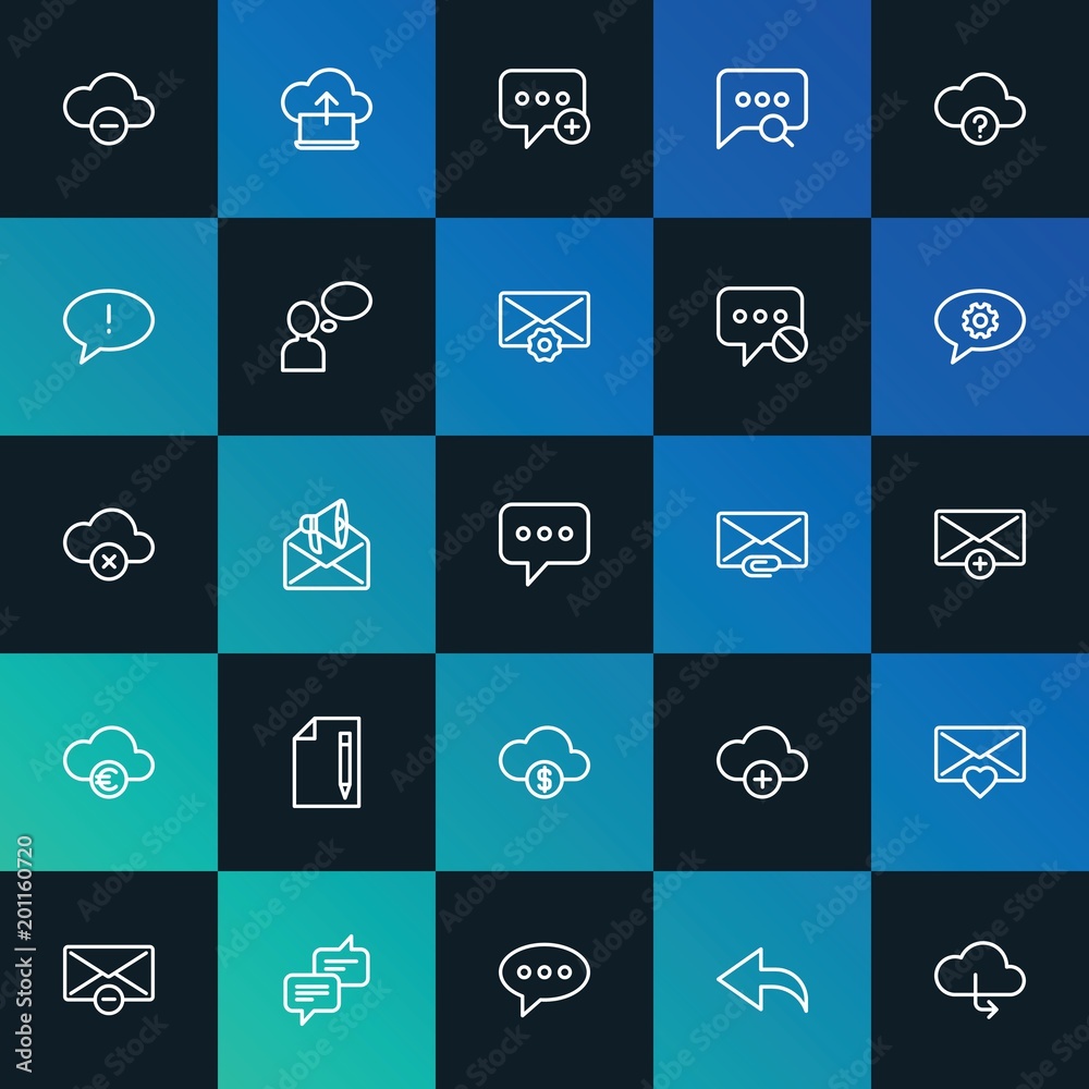 Modern Simple Set of cloud and networking, chat and messenger, email Vector outline Icons. ..Contains such Icons as heart, sky and more on dark and gradient background. Fully Editable. Pixel Perfect. Modern Simple Set of cloud and networking, chat and messenger, email Vector outline Icons. ..Contains such Icons as heart, sky and more on dark and gradient background. Fully Editable. Pixel Perfect.