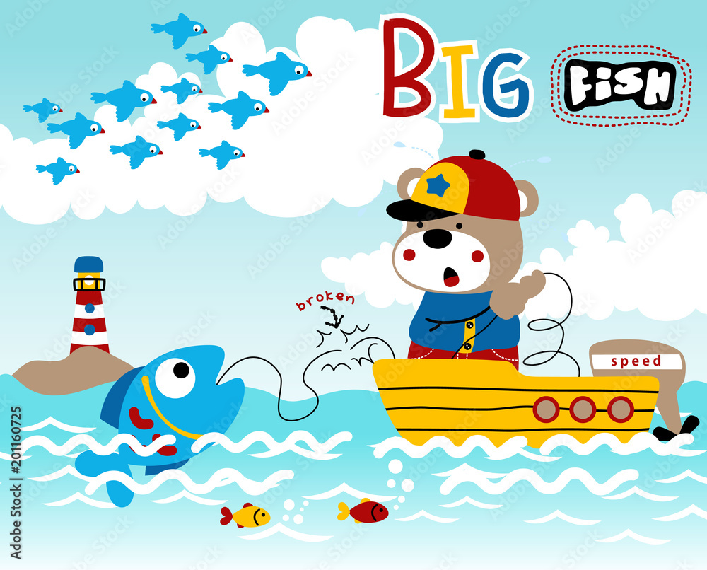 fisher on the boat get a big fish, vector cartoon illustration fisher on the boat get a big fish, vector cartoon illustration