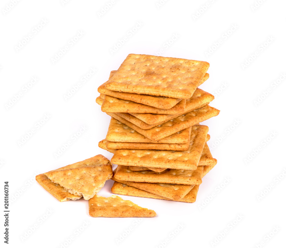 Close up the healthy whole wheat cracker on white background Close up the healthy whole wheat cracker on white background