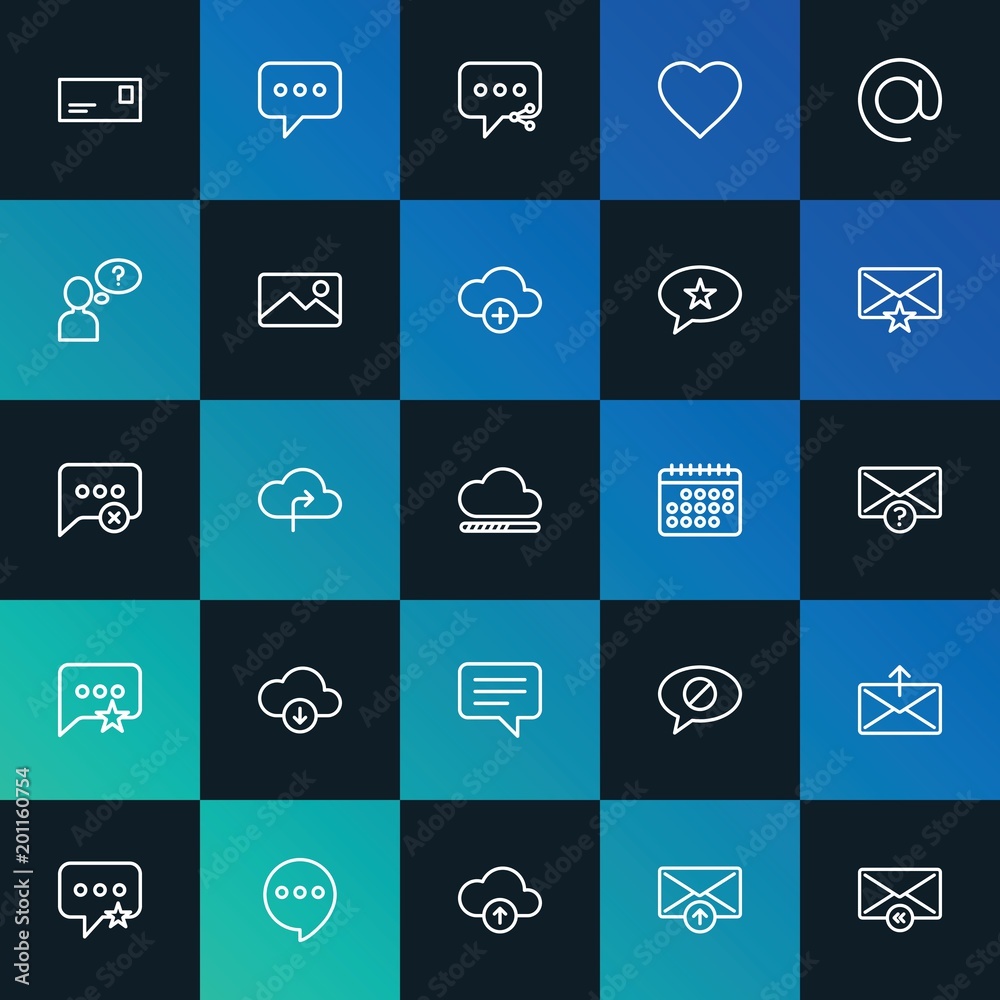 Modern Simple Set of cloud and networking, chat and messenger, email Vector outline Icons. ..Contains such Icons as phone, sms and more on dark and gradient background. Fully Editable. Pixel Perfect. Modern Simple Set of cloud and networking, chat and messenger, email Vector outline Icons. ..Contains such Icons as phone, sms and more on dark and gradient background. Fully Editable. Pixel Perfect.