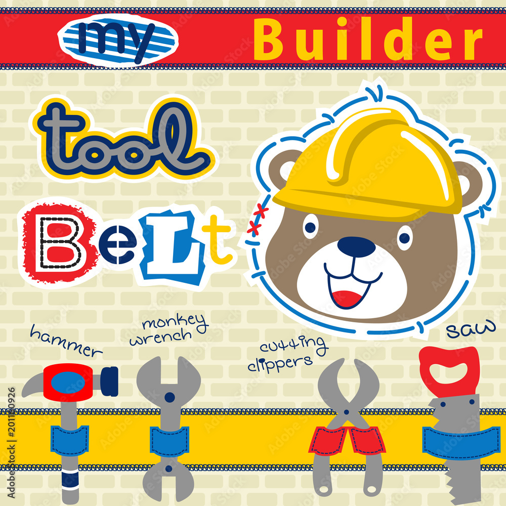 animal builder with his tools, vector cartoon illustration