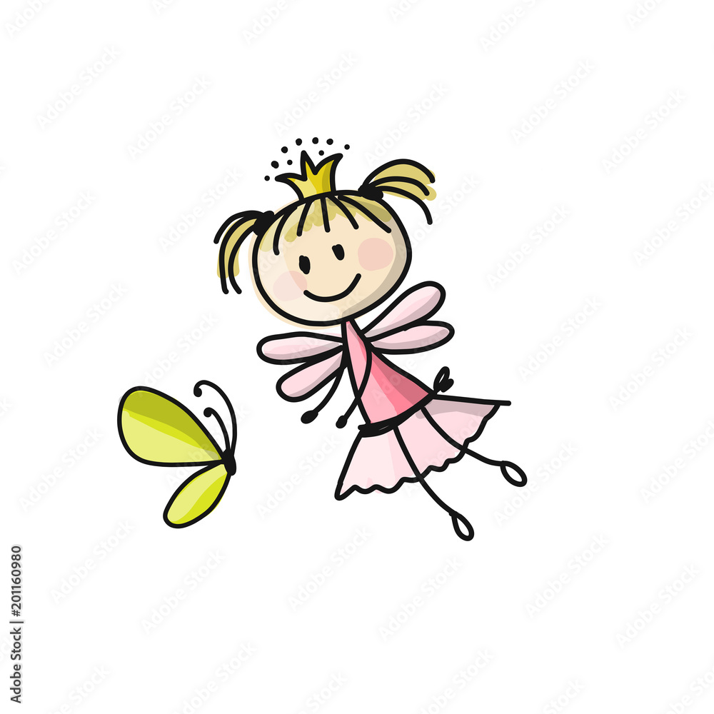 Fototapeta premium Cute little fairy, sketch for your design