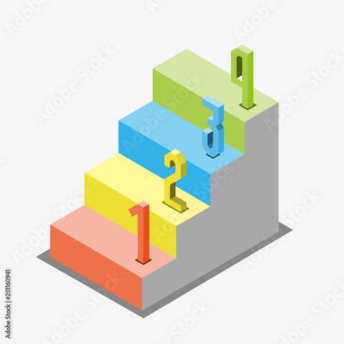 1 2 3 steps stair isometric view, infographic concept