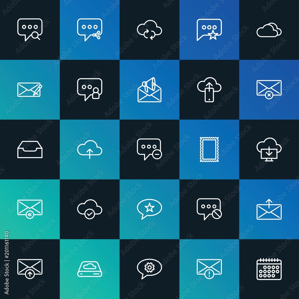 Modern Simple Set of cloud and networking, chat and messenger, email Vector outline Icons. ..Contains such Icons as outdoors and more on dark and gradient background. Fully Editable. Pixel Perfect.