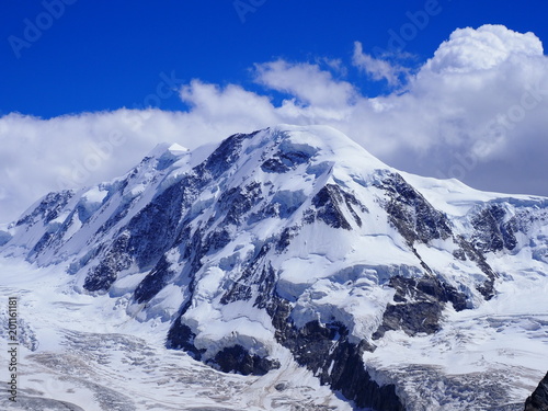 Lyskamm at Monte Rosa massif, landscape of swiss alpine mountain range and glacier in Alps, SWITZERLAND, from Gornergrat