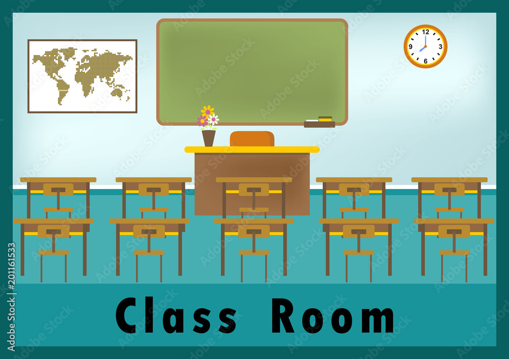 Naklejka premium Class room vector cartoon illustration