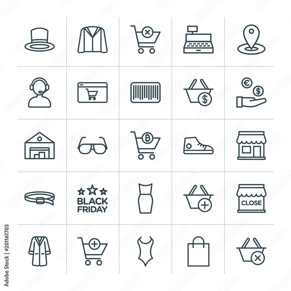 Modern Simple Set of clothes, shopping Vector outline Icons. ..Contains