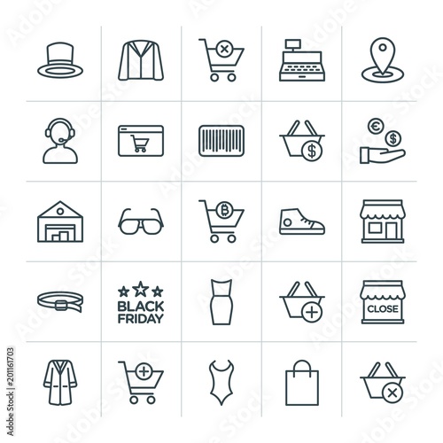 Modern Simple Set of clothes, shopping Vector outline Icons. ..Contains such Icons as  plastic, fashion,  object,  location,  market,  call and more on white background. Fully Editable. Pixel Perfect