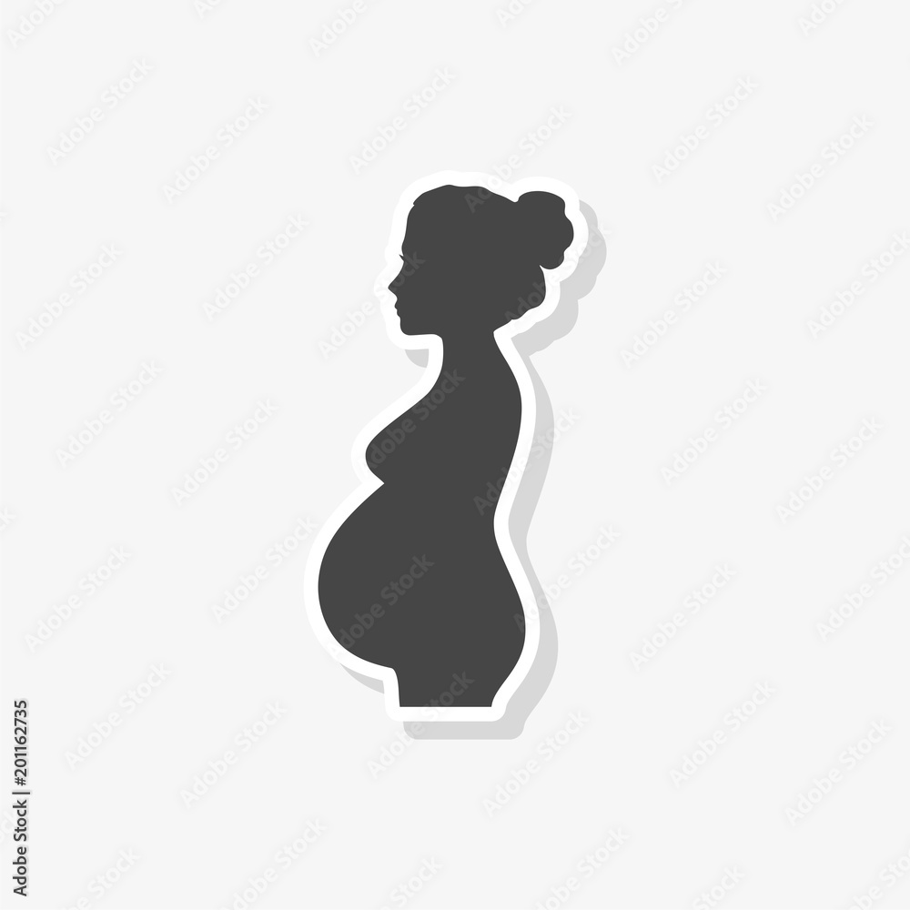Silhouette pregnant woman sticker, simple vector icon