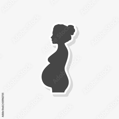 Silhouette pregnant woman sticker, simple vector icon