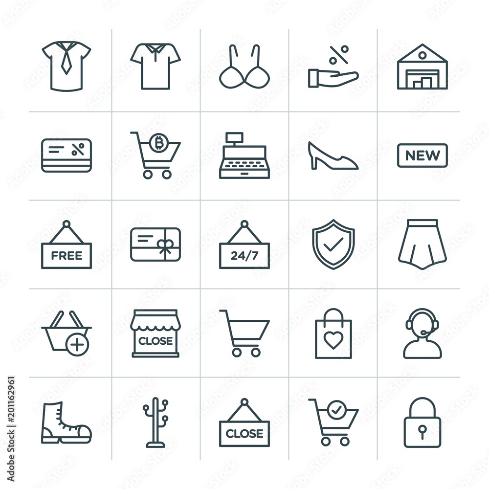 Modern Simple Set of clothes, shopping Vector outline Icons. ..Contains