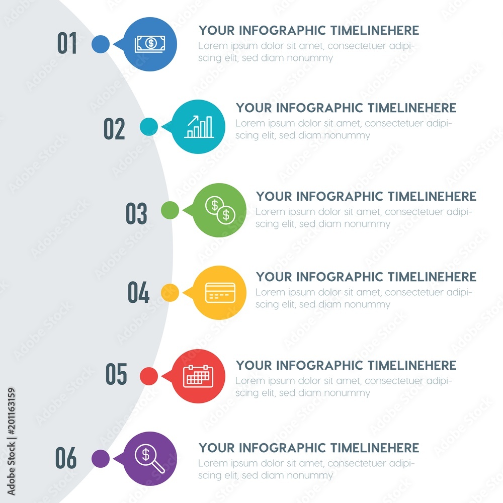 Naklejka premium Flat business, money infographic timeline template with 7 options for presentations, advertising, annual reports