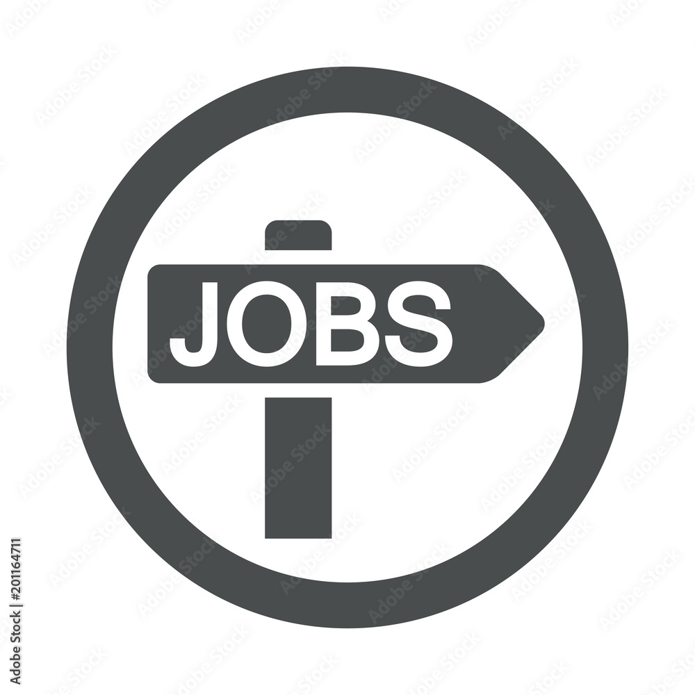 Icono plano cartel direccion JOBS en circulo color gris Icono plano cartel direccion JOBS en circulo color gris