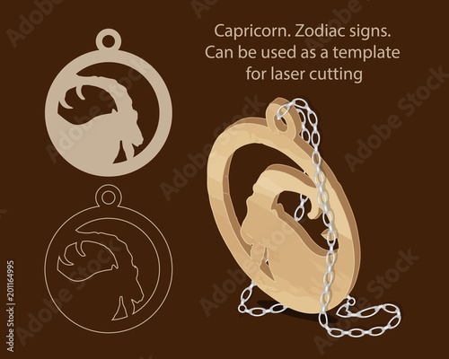 Capricorn. Zodiac signs. Can be used as a template for laser cutting