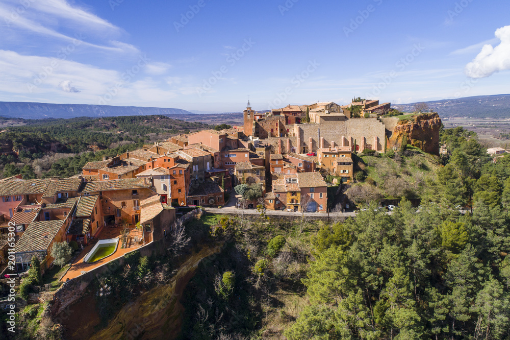 France, Vaucluse, Roussillon, Natural Regional Park of Luberon, labelled The Most Beautiful Villages of France, perched village with ochre facades,