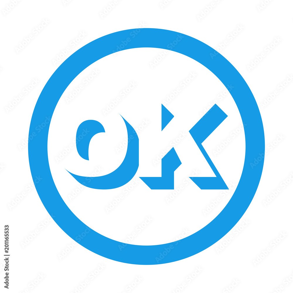 Icono plano OK en espacio negativo en circulo color azul Icono plano OK en espacio negativo en circulo color azul