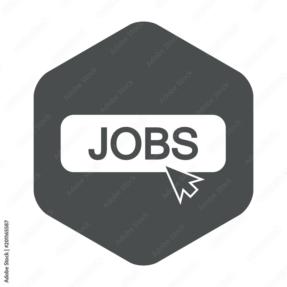 Icono plano puntero en banner JOBS en hexagono gris Icono plano puntero en banner JOBS en hexagono gris