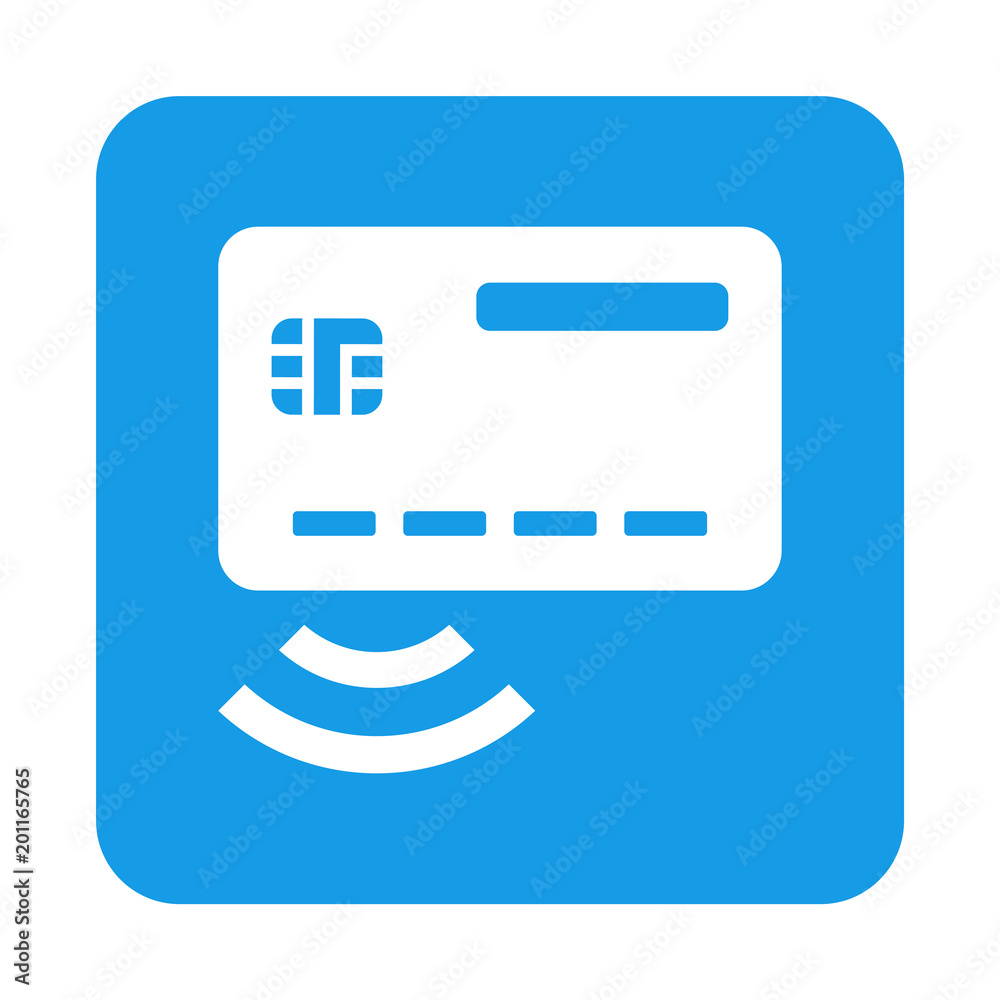 Icono plano tarjeta de credito sin contacto en cuadrado azul Icono plano tarjeta de credito sin contacto en cuadrado azul