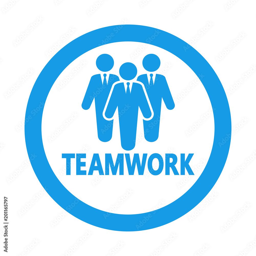 Icono plano TEAMWORK en grupo de trabajo en circulo color azul Icono plano TEAMWORK en grupo de trabajo en circulo color azul