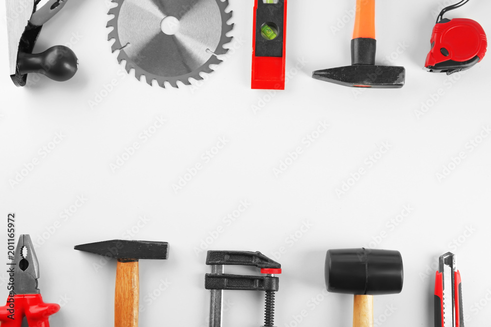 Set of carpenter's tools on white background Set of carpenter's tools on white background