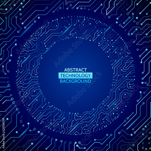 High-tech technology background texture. Vector illustration with round circuit board.