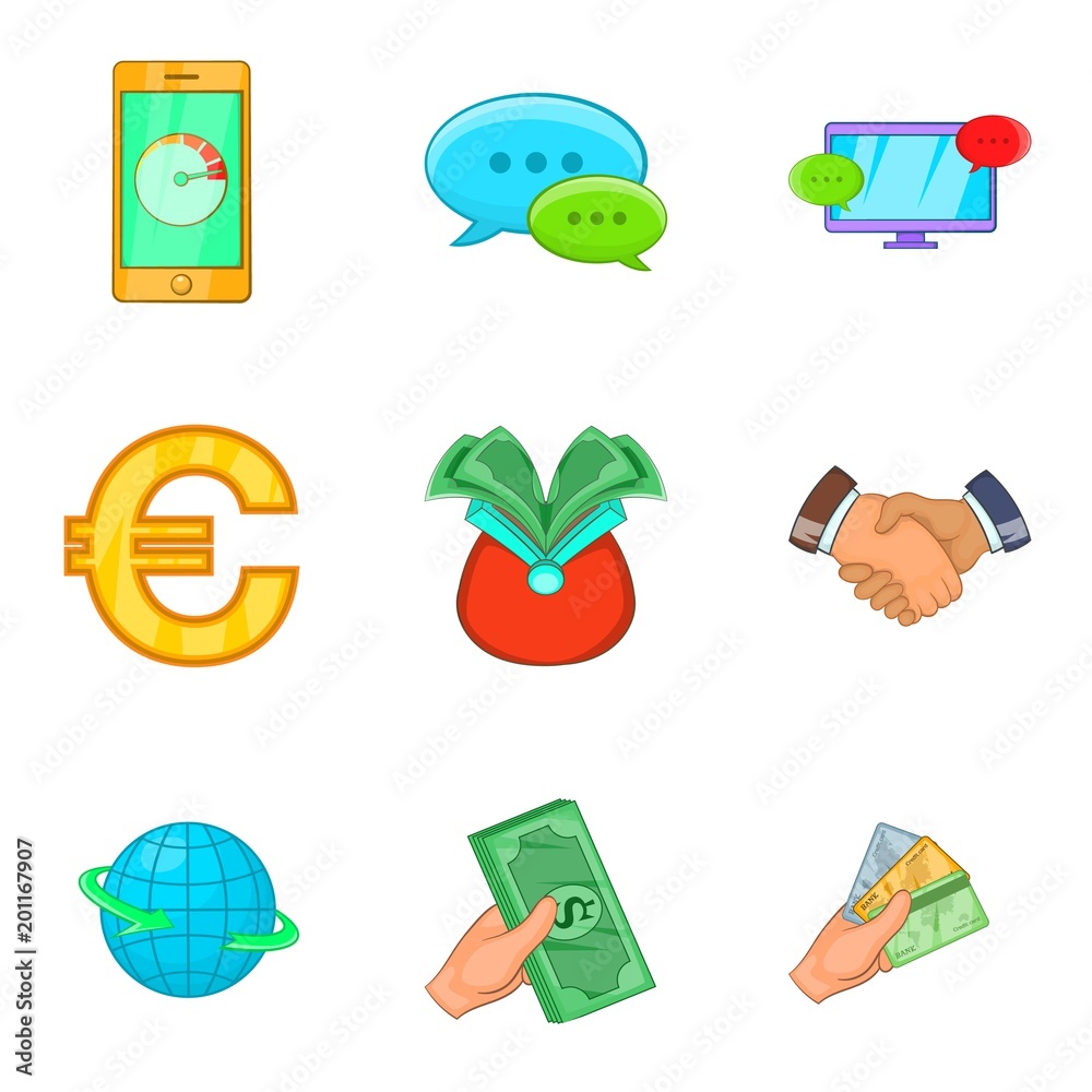 Cheap credit icons set. Cartoon set of 9 cheap credit vector icons for web isolated on white background