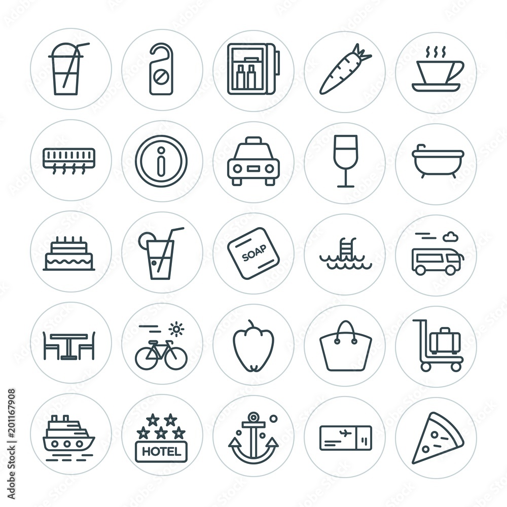 Modern Simple Set of food, hotel, drinks, travel Vector outline Icons. ..Contains such Icons as carrot, italian, salami, drink, pizza and more on white background. Fully Editable. Pixel Perfect Modern Simple Set of food, hotel, drinks, travel Vector outline Icons. ..Contains such Icons as carrot, italian, salami, drink, pizza and more on white background. Fully Editable. Pixel Perfect