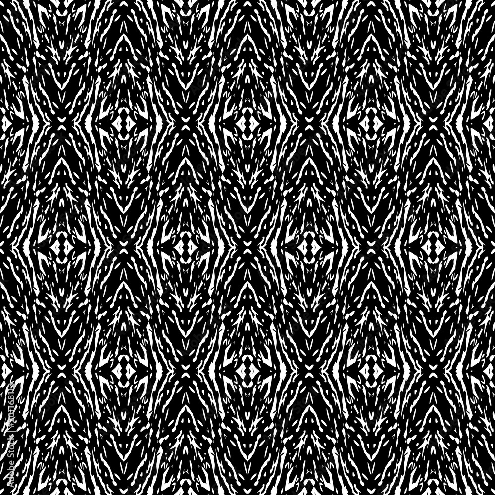 Black and White Seamless Ethnic Boho Pattern. Ikat. Background for Surface Design Black and White Seamless Ethnic Boho Pattern. Ikat. Background for Surface Design